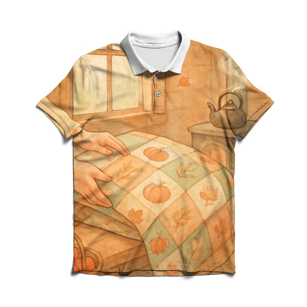 Cozy Cabin Gratitude Quilt Scene casual sports polo shirts