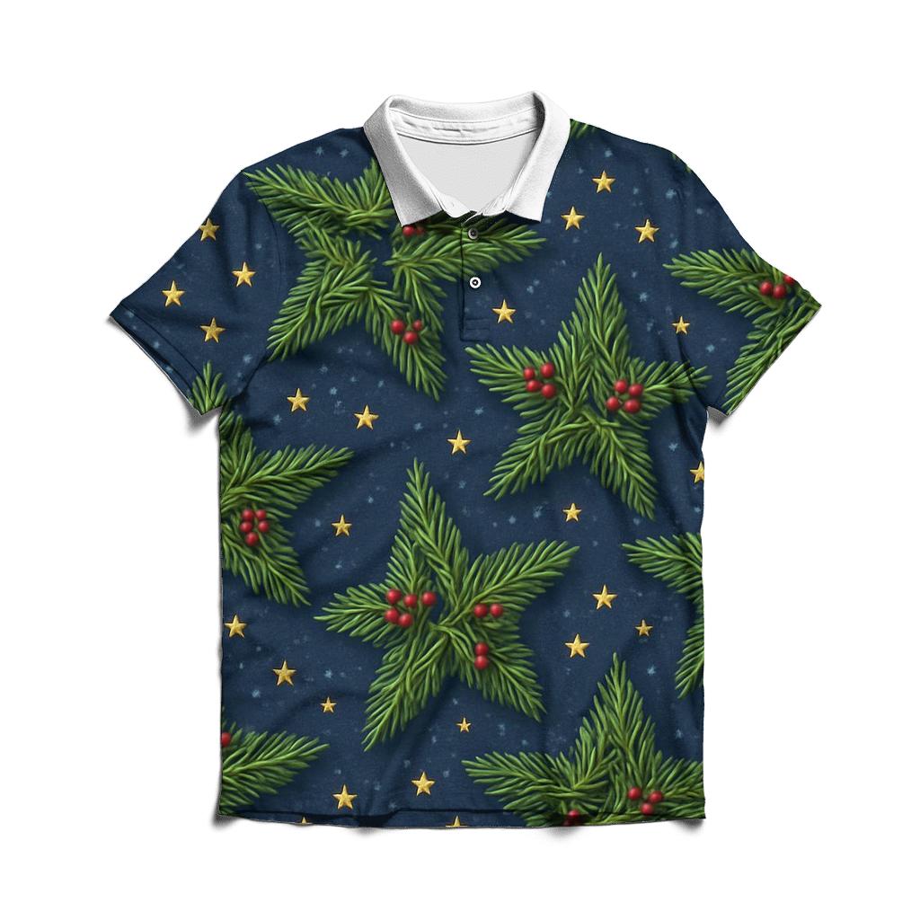 Evergreen Star Scatter On Midnight Blue Snowfield casual sports polo shirts