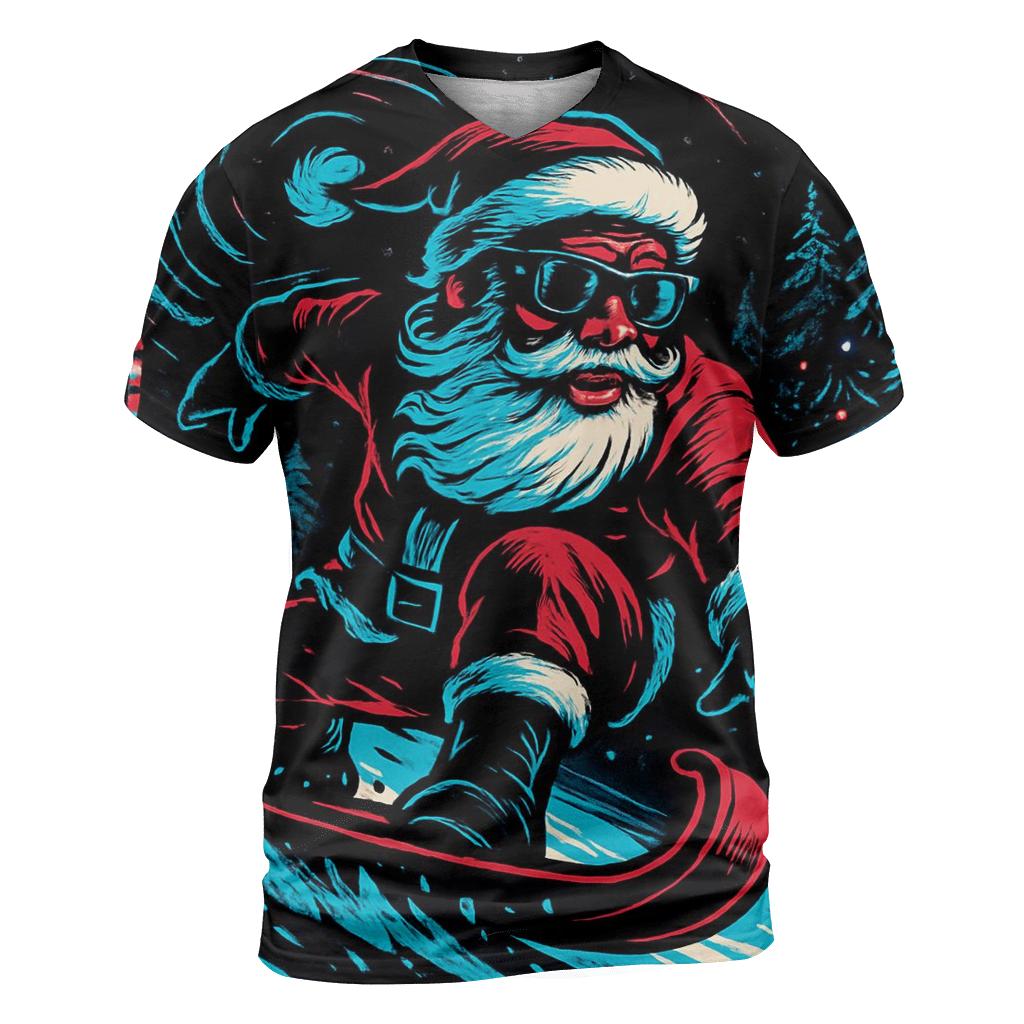 Neon Midnight Santa Snowboard Run designer pattern shirts