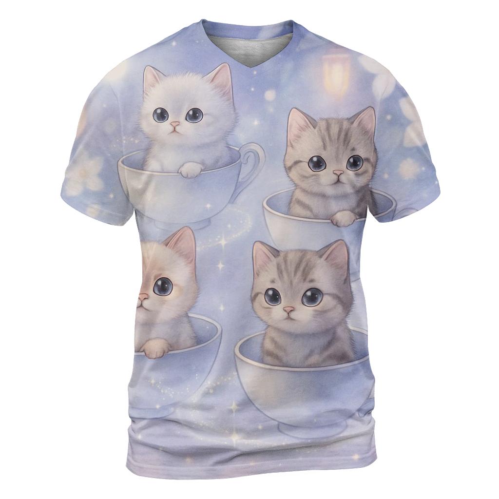Moonlit Teacup Kitten Carousel trendy printed shirt styles