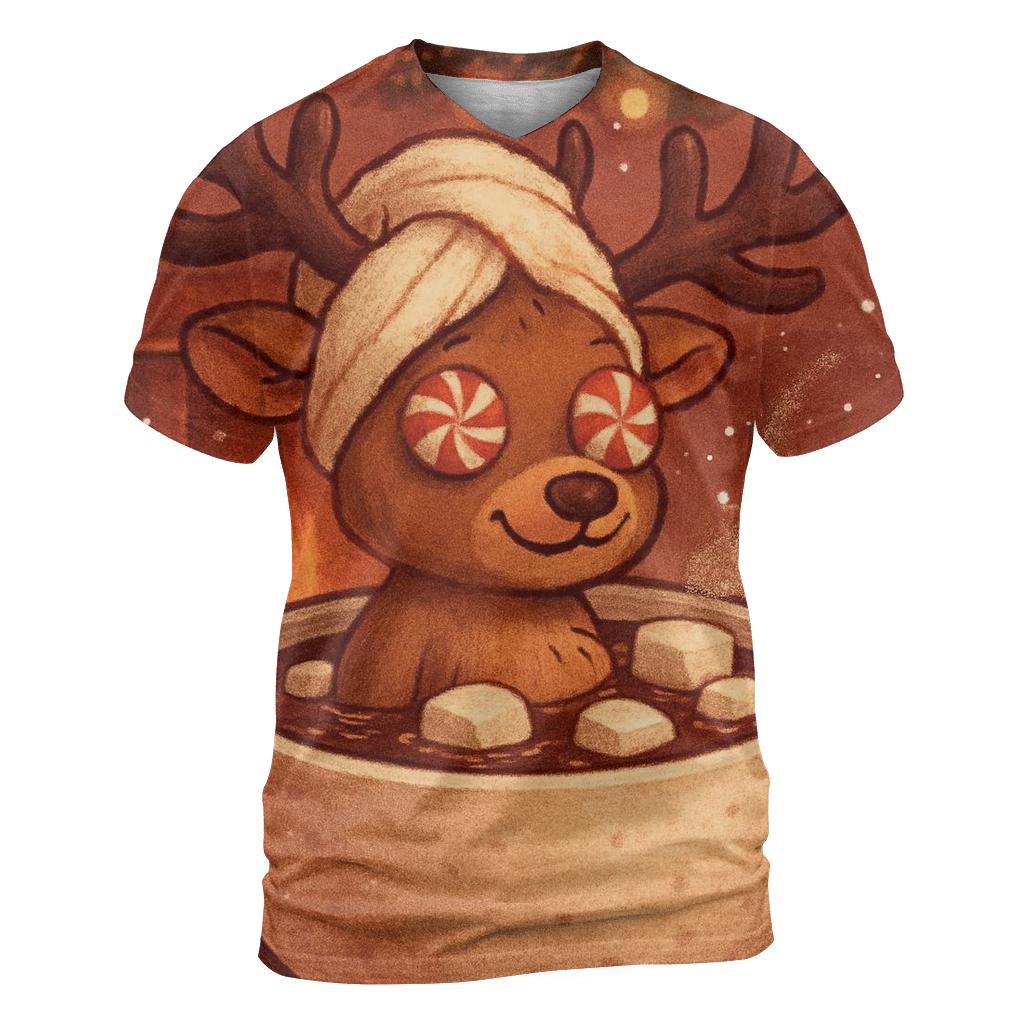 Reindeer Cocoa Spa Day vibrant all-over design tees