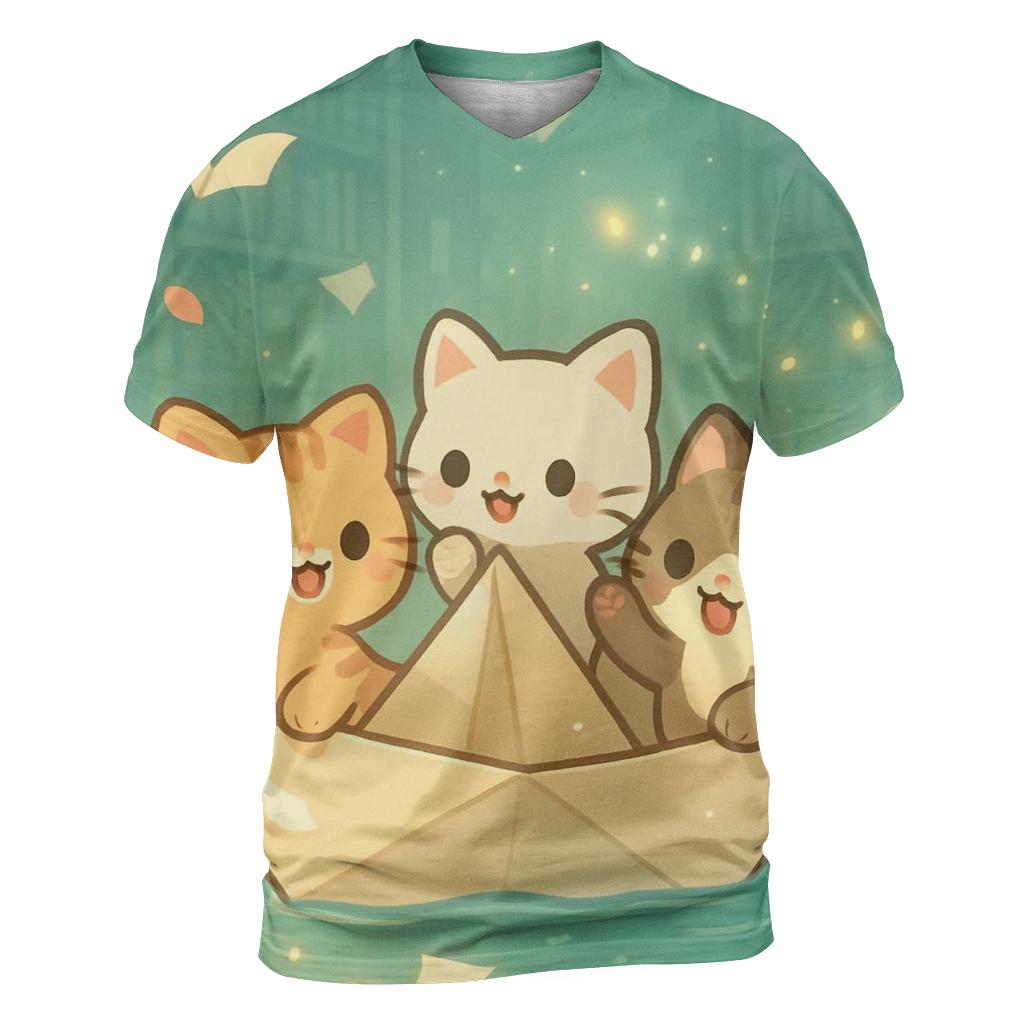 Firefly Library Kittens In A Paper Boat artistic all-over print tops