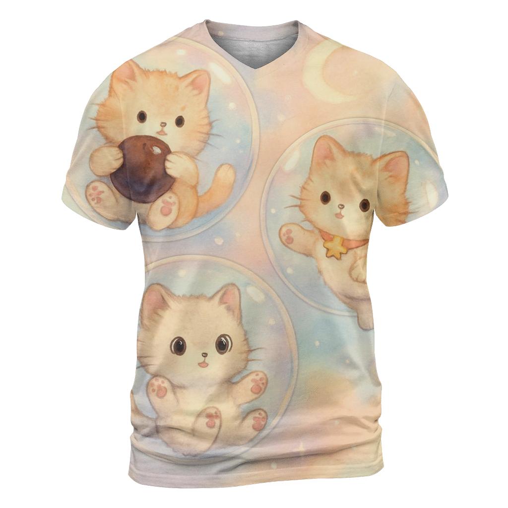 Bubble Tea Dream Kittens artistic all-over print tops