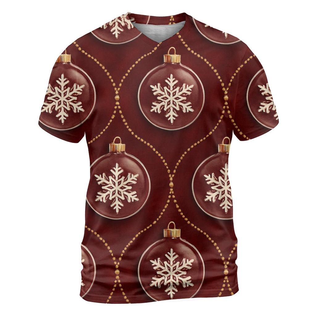 Snowflake Ornament Medallion Repeat On Deep Red Velvet designer pattern shirts