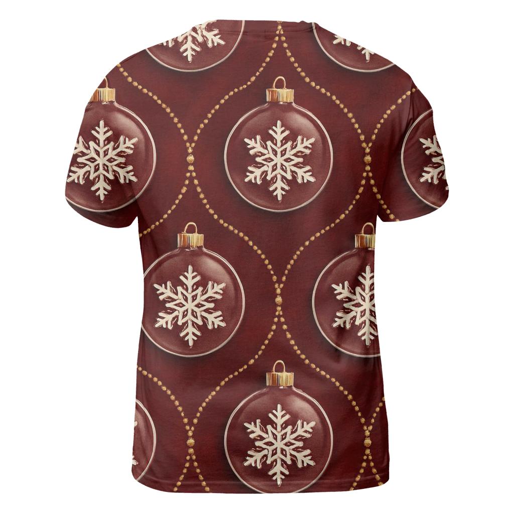 Snowflake Ornament Medallion Repeat On Deep Red Velvet designer pattern shirts