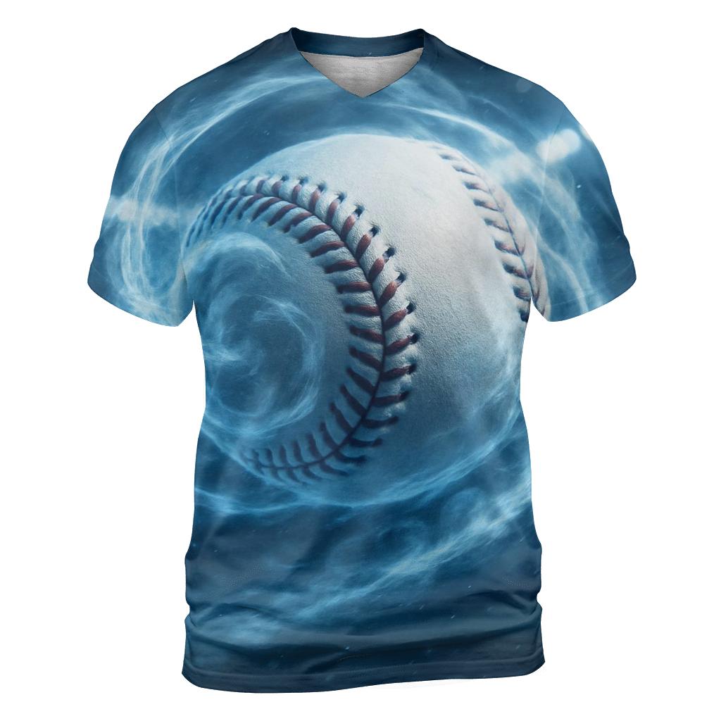 Chrome Spin Baseball Through Icy Clouds trendy printed shirt styles