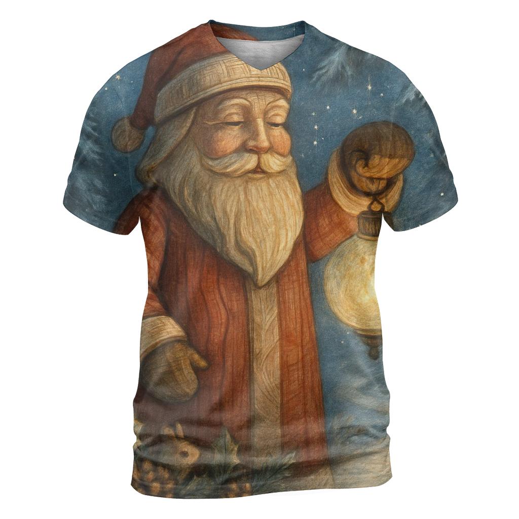 Woodcarved Santa Lantern In Winter Pines personalized full print shirts