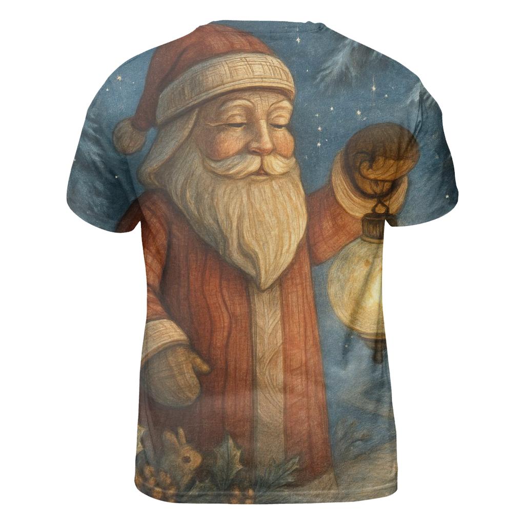Woodcarved Santa Lantern In Winter Pines personalized full print shirts