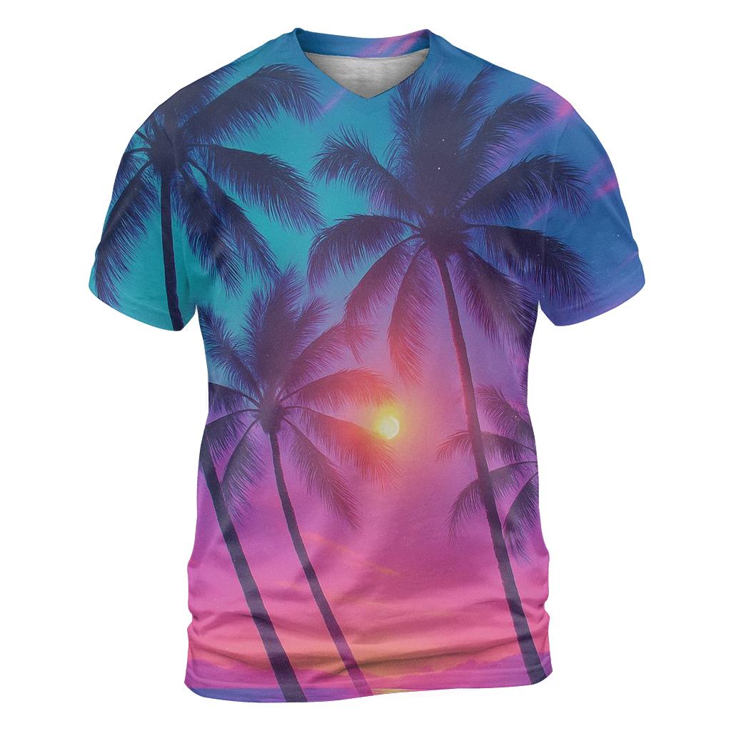Cyan Palms Nebula Dusk creative print fashion shirts