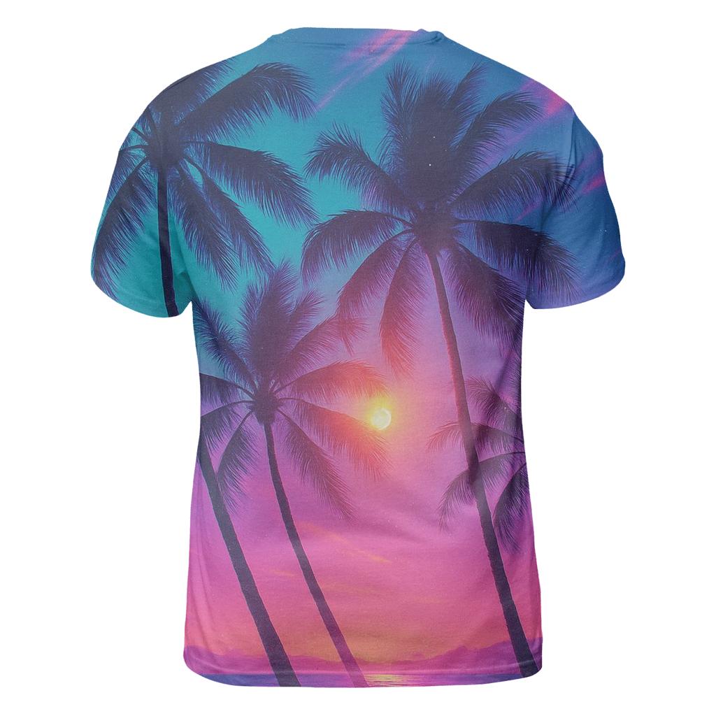 Cyan Palms Nebula Dusk creative print fashion shirts