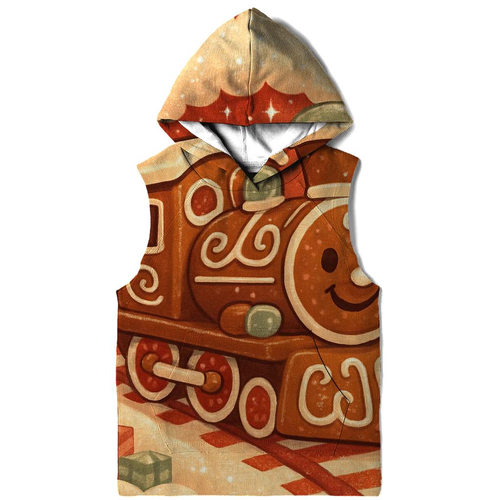 Gingerbread Train Through Peppermint Pines heavyweight hoodies