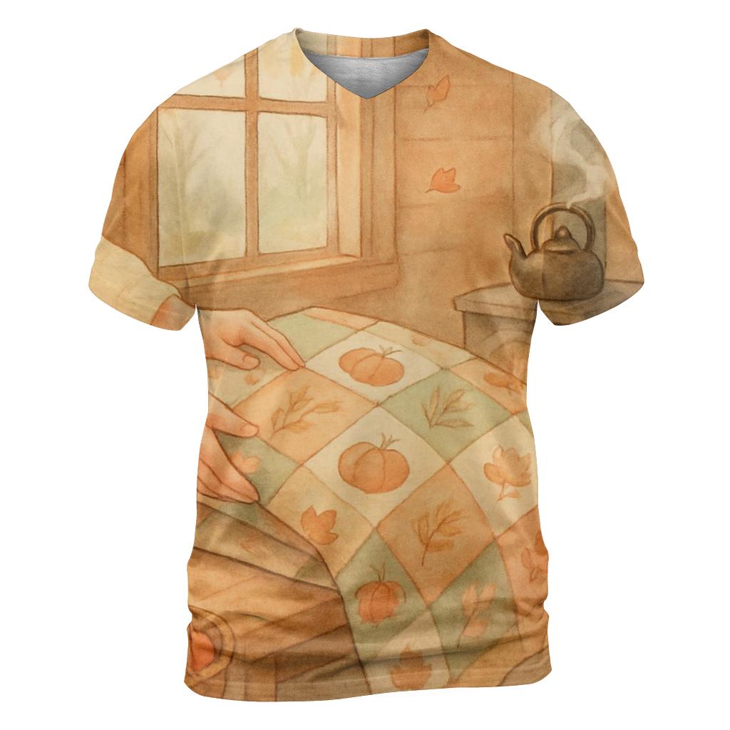 Cozy Cabin Gratitude Quilt Scene trendy printed shirt styles