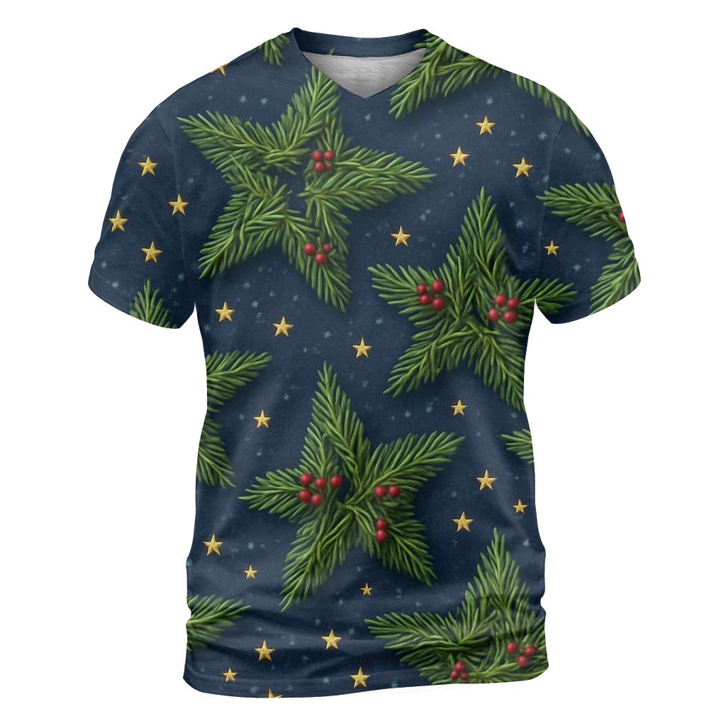 Evergreen Star Scatter On Midnight Blue Snowfield vibrant all-over design tees
