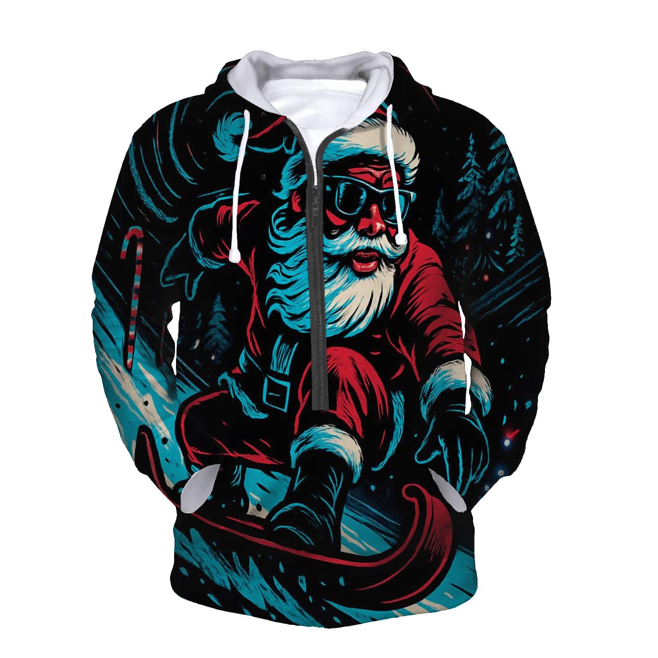 Neon Midnight Santa Snowboard Run hoodie designs