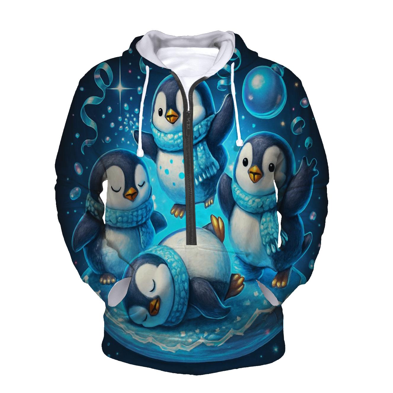 Penguin Snow Globe Breakdance Party printed hoodies