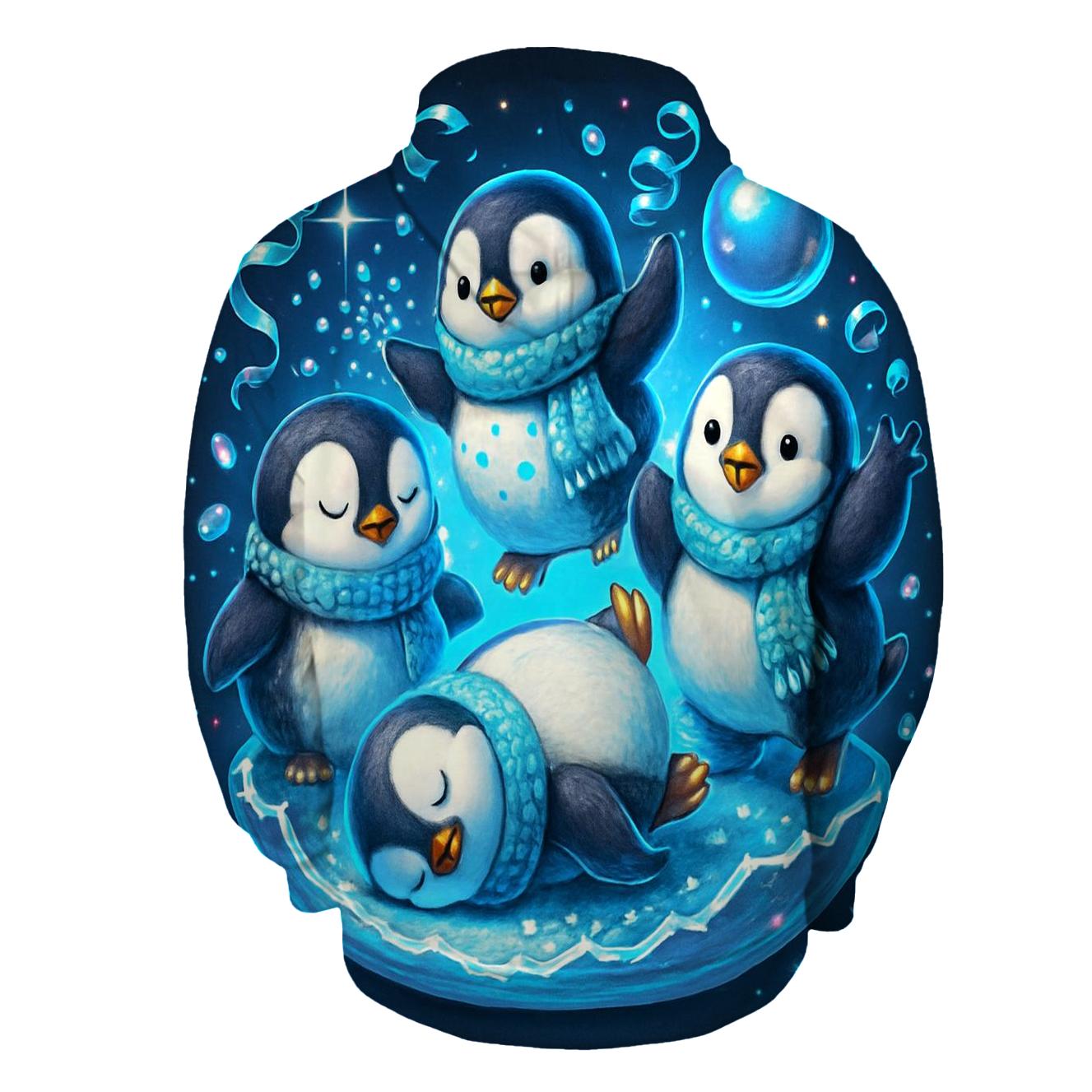 Penguin Snow Globe Breakdance Party printed hoodies