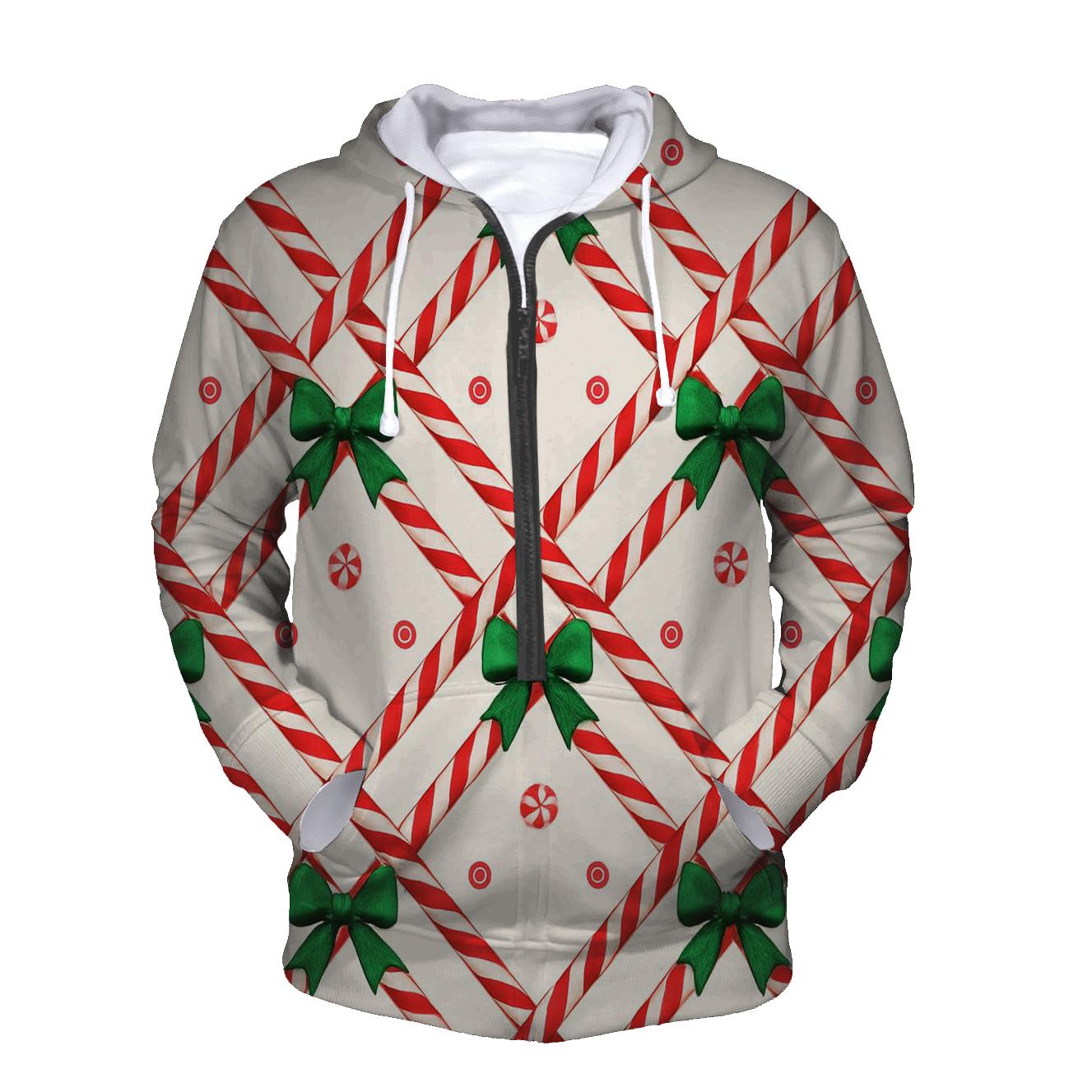 Candy Cane Plaid Lattice On Winter White printed hoodies