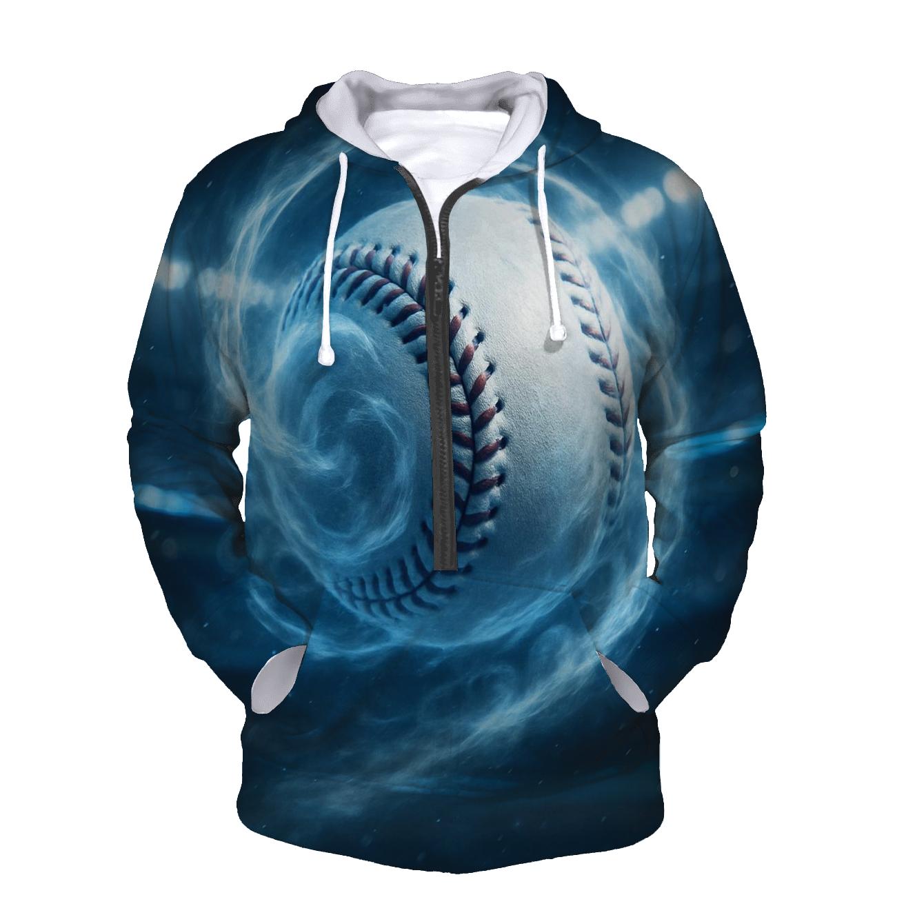 Chrome Spin Baseball Through Icy Clouds printed hoodies