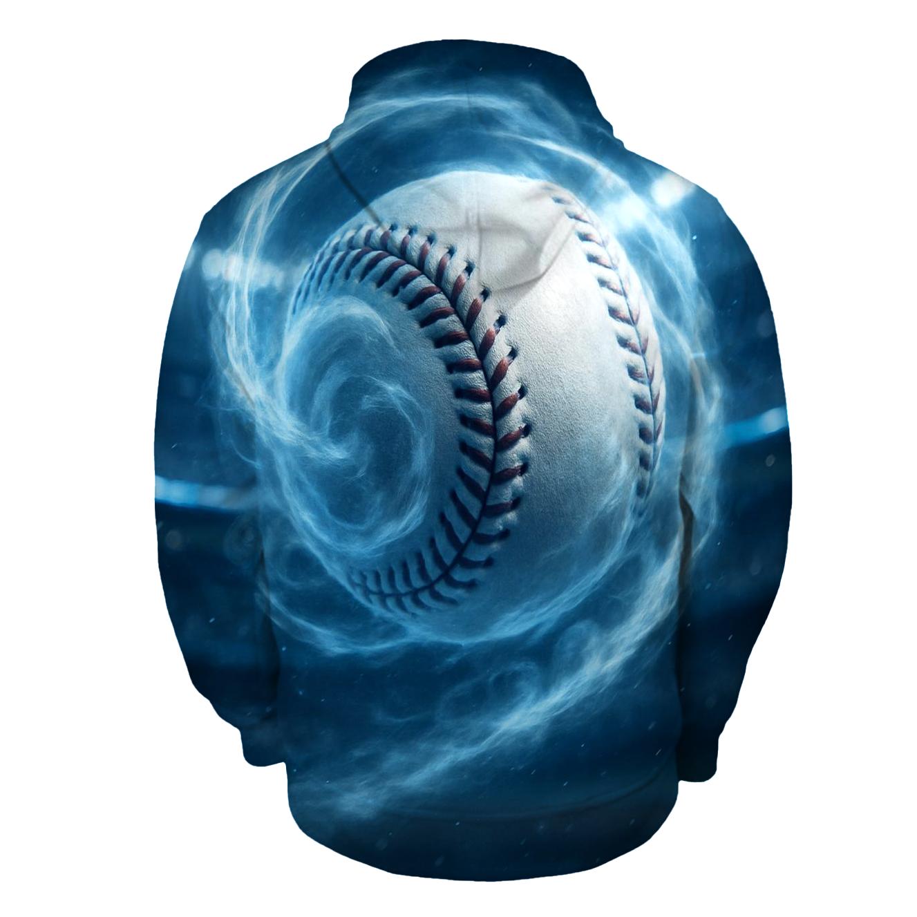 Chrome Spin Baseball Through Icy Clouds printed hoodies