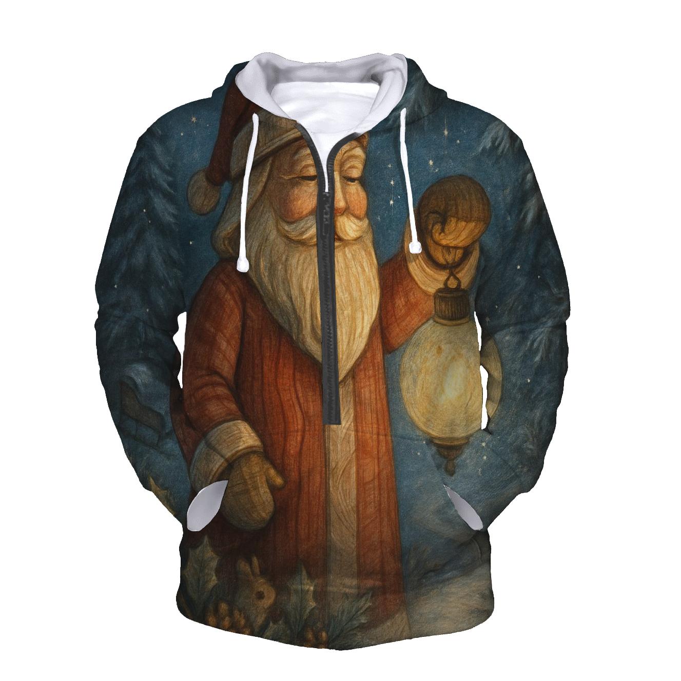 Woodcarved Santa Lantern In Winter Pines lightweight hoodies