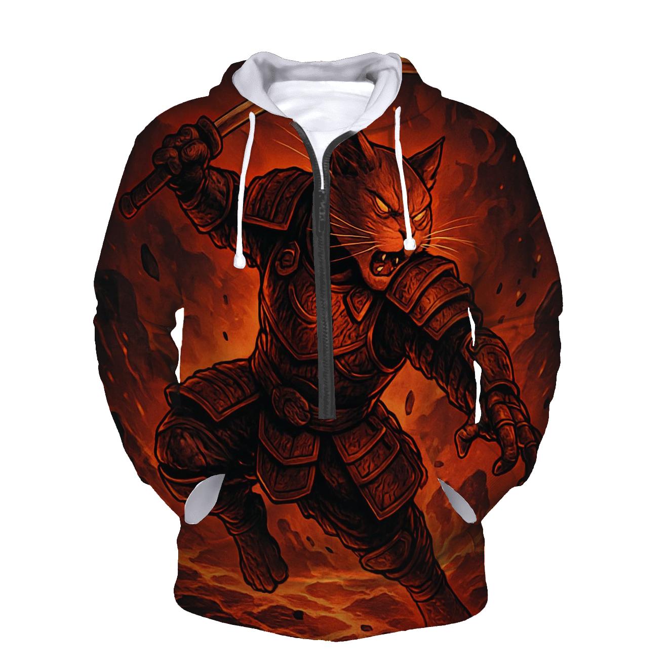 Volcanic Samurai Cat Duel heavyweight hoodies