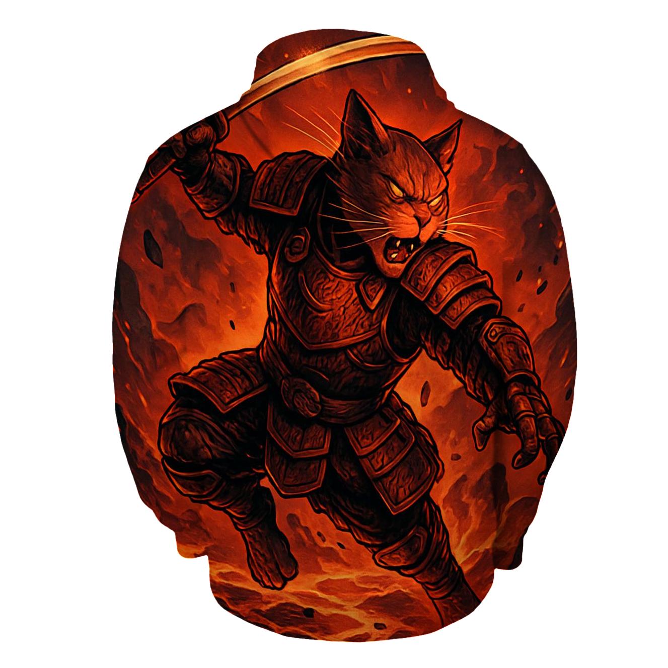 Volcanic Samurai Cat Duel heavyweight hoodies