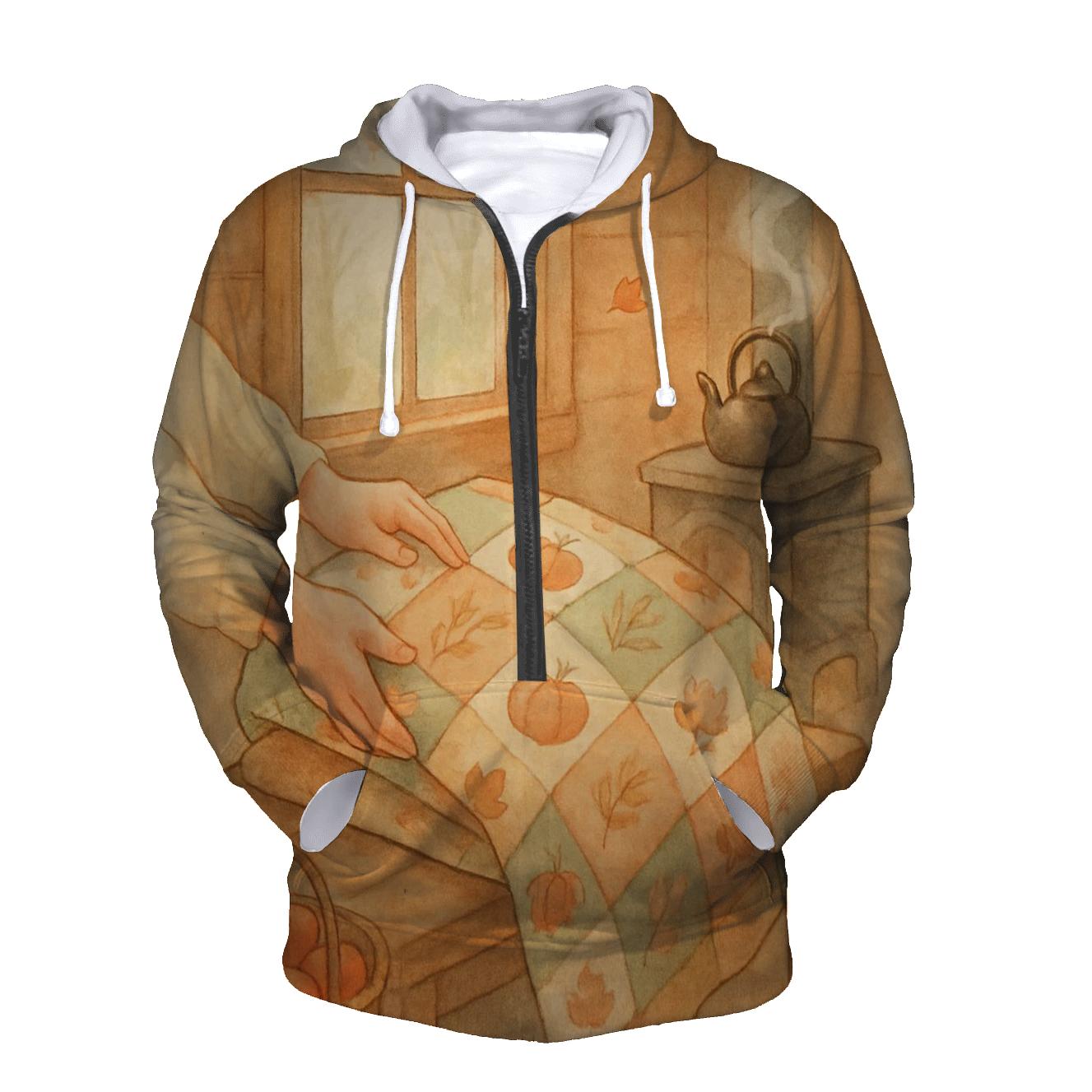 Cozy Cabin Gratitude Quilt Scene embroidered hoodies