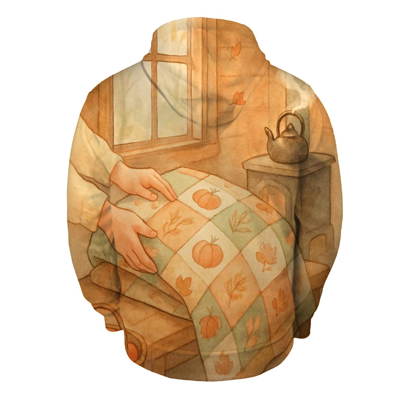 Cozy Cabin Gratitude Quilt Scene embroidered hoodies
