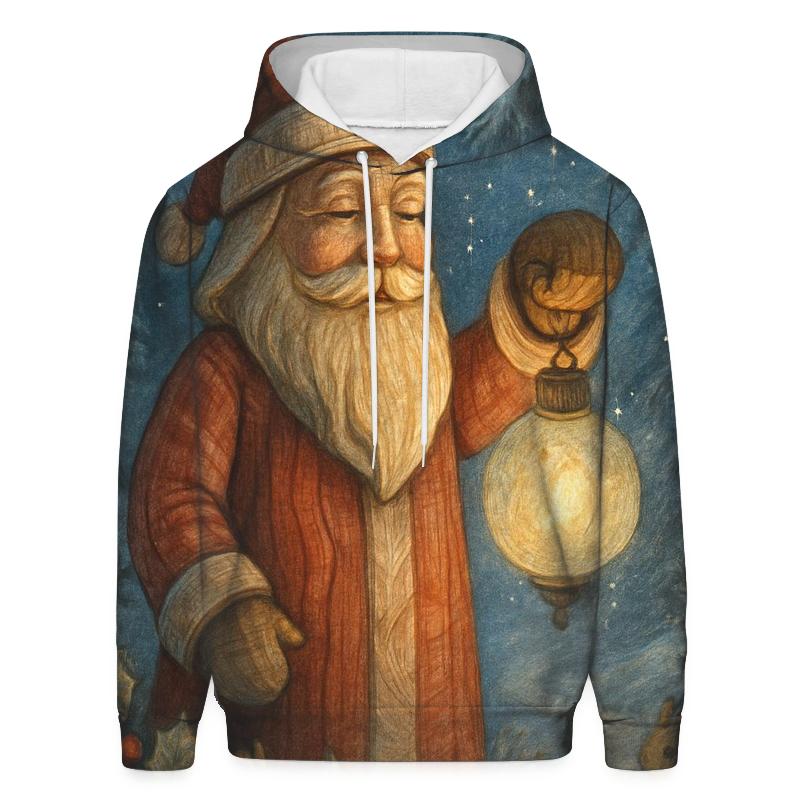 Woodcarved Santa Lantern In Winter Pines hoodie trends