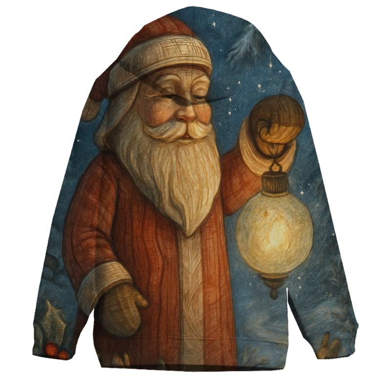 Woodcarved Santa Lantern In Winter Pines hoodie trends