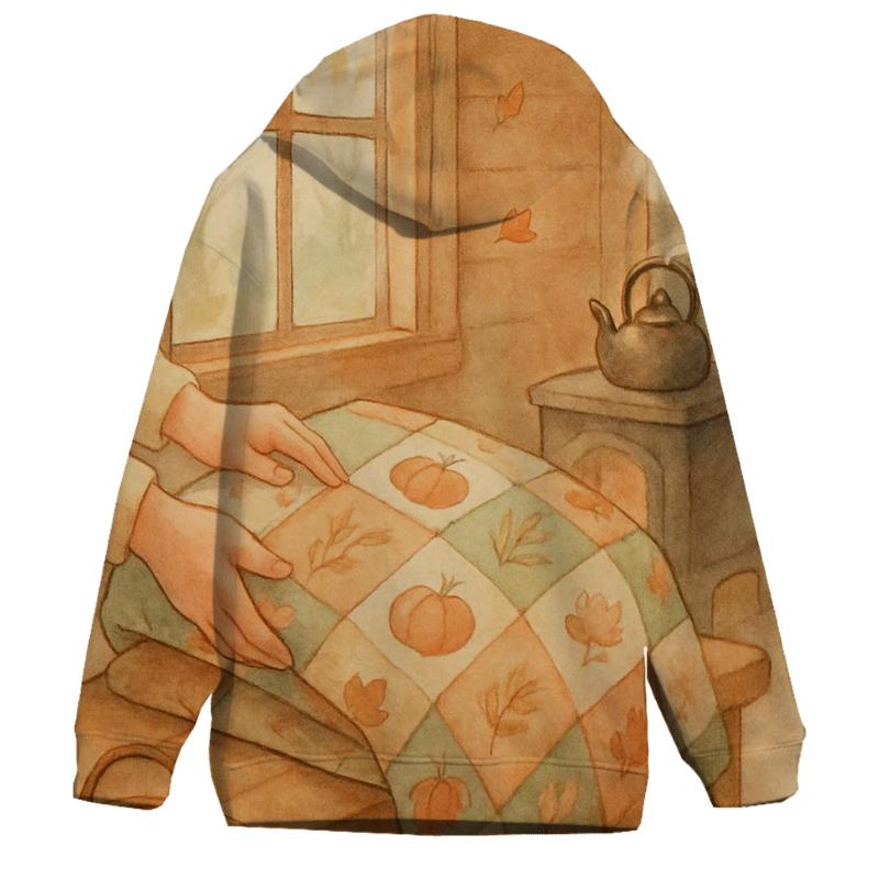 Cozy Cabin Gratitude Quilt Scene designer hoodies