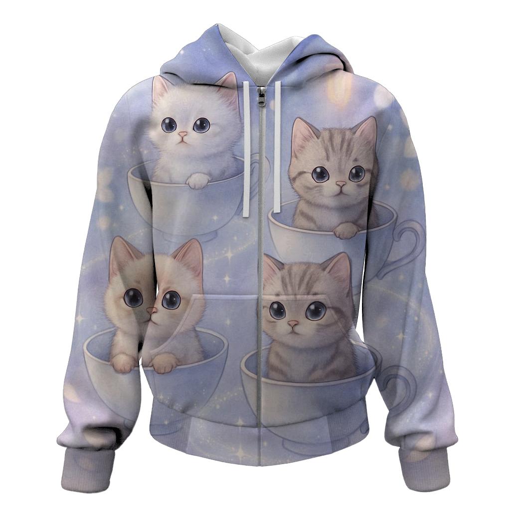 Moonlit Teacup Kitten Carousel lightweight hoodies