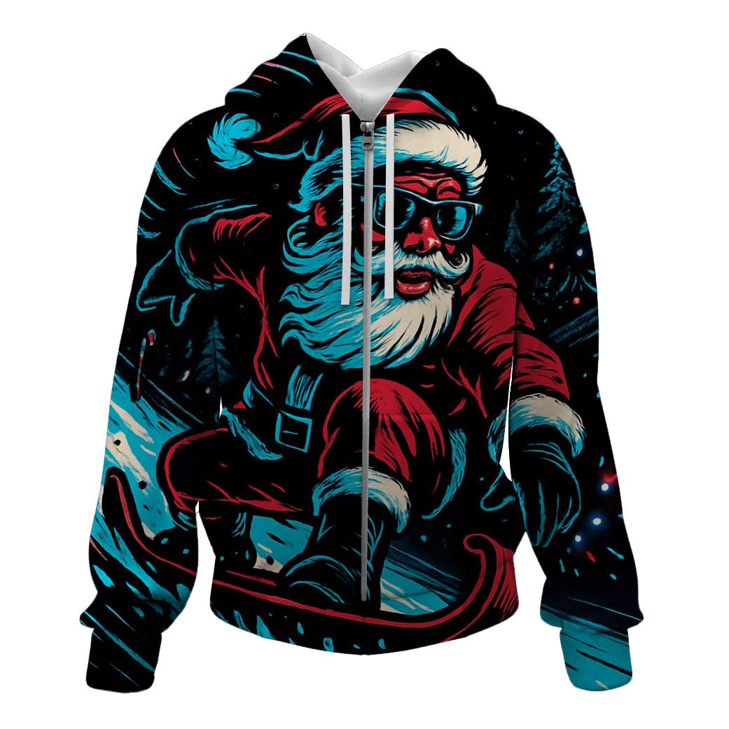 Neon Midnight Santa Snowboard Run hoodie styles
