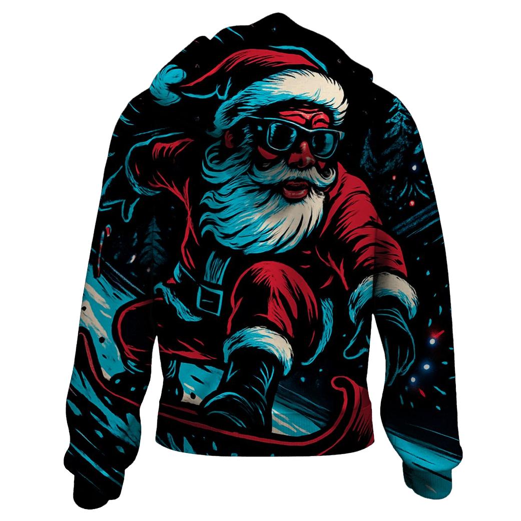 Neon Midnight Santa Snowboard Run hoodie styles