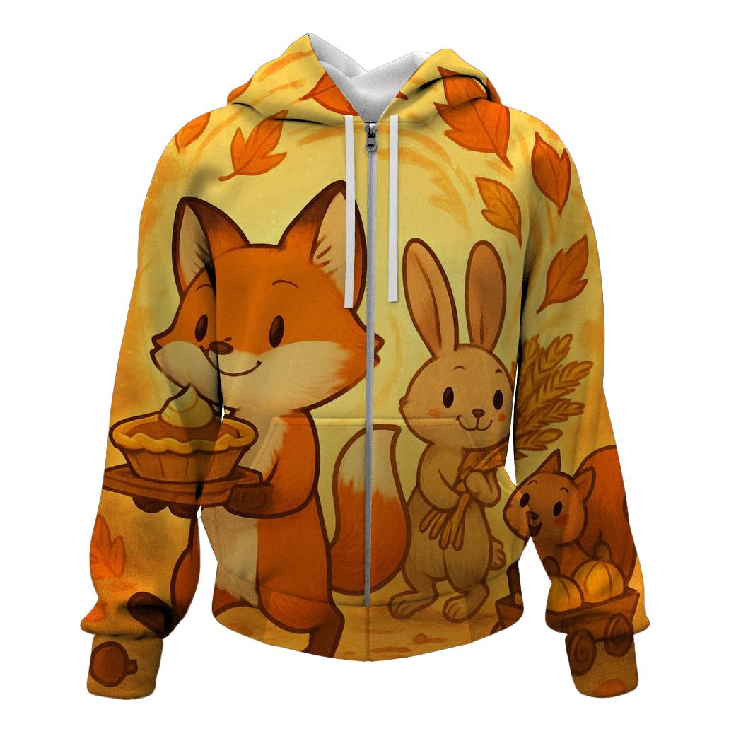 Harvest Parade Of Woodland Friends zip-up hoodies
