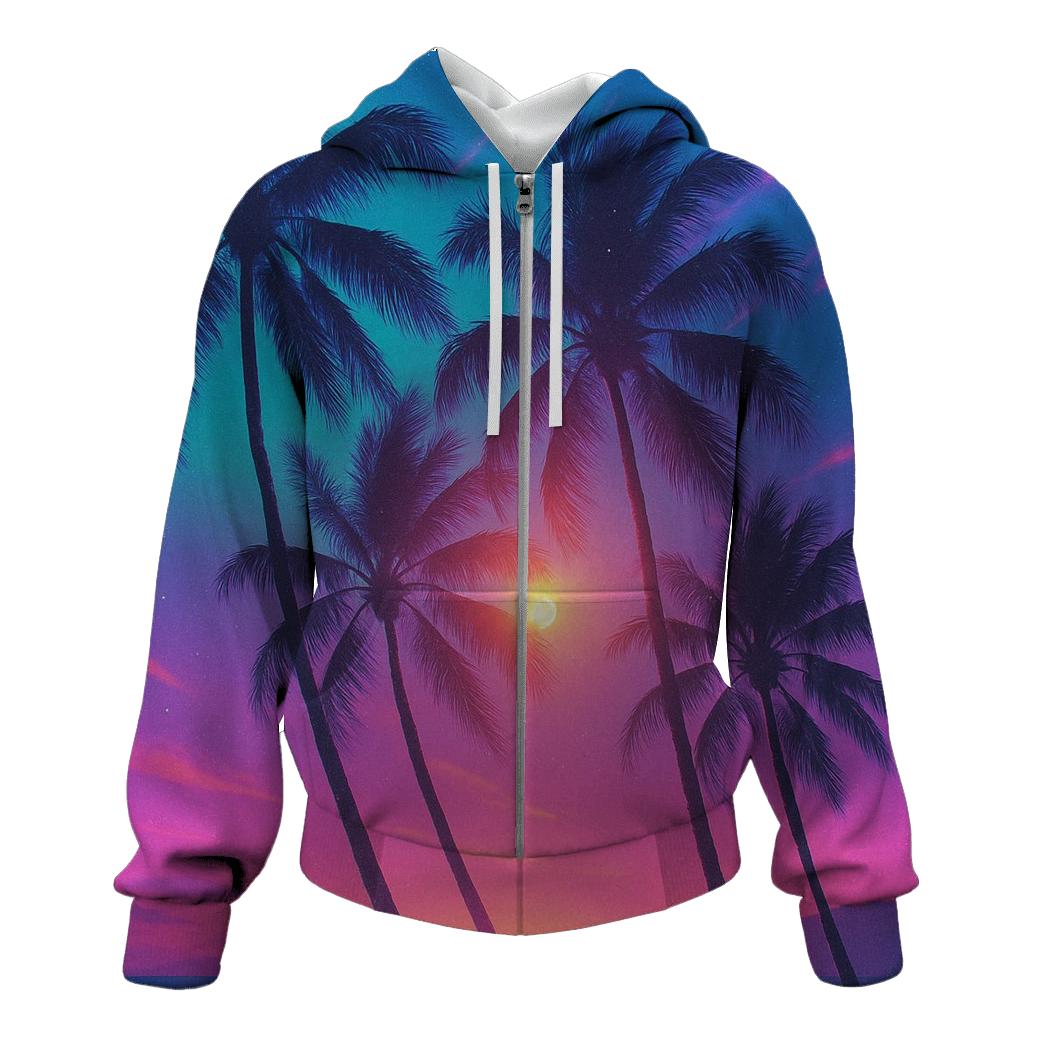 Cyan Palms Nebula Dusk designer hoodies