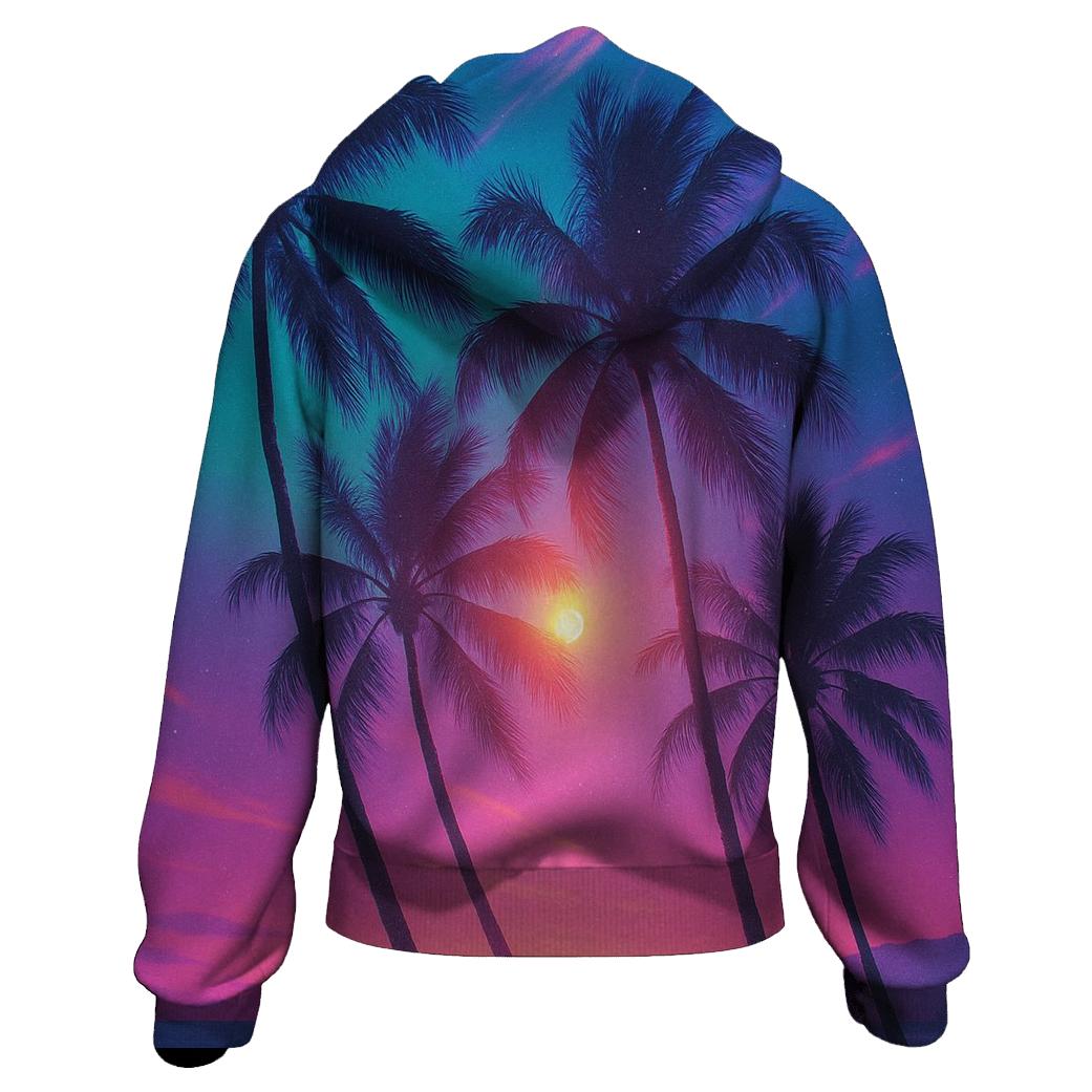 Cyan Palms Nebula Dusk designer hoodies