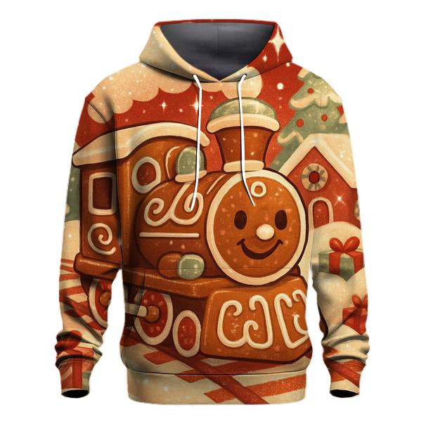 Gingerbread Train Through Peppermint Pines pullover hoodies