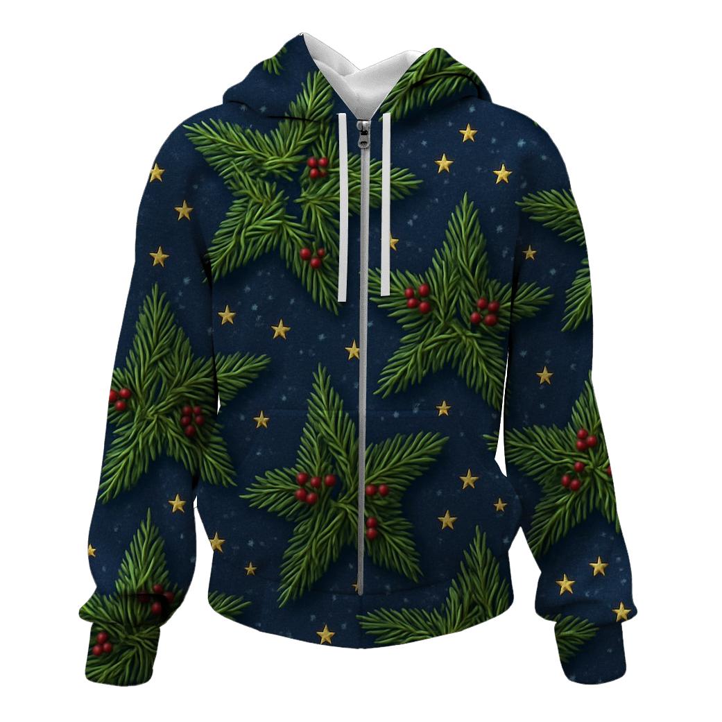 Evergreen Star Scatter On Midnight Blue Snowfield lightweight hoodies