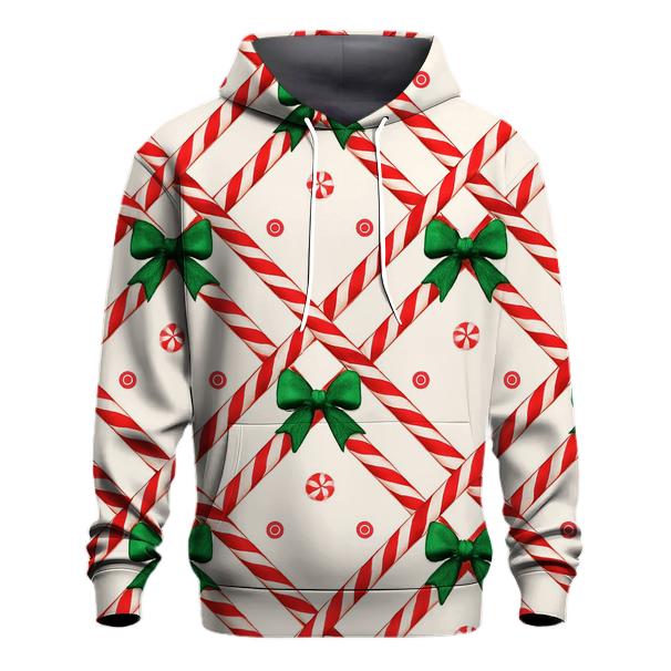 Candy Cane Plaid Lattice On Winter White lightweight hoodies