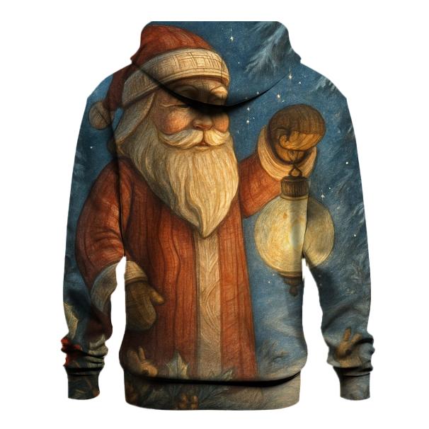 Woodcarved Santa Lantern In Winter Pines embroidered hoodies