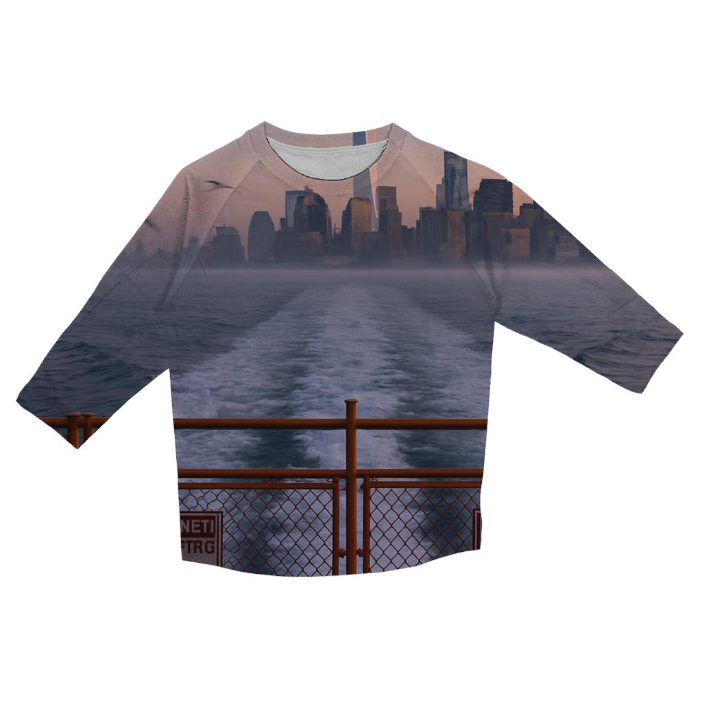 Staten Island Ferry Wake At Dawn Facing Lower Manhattan printed three quarter sleeve shirts