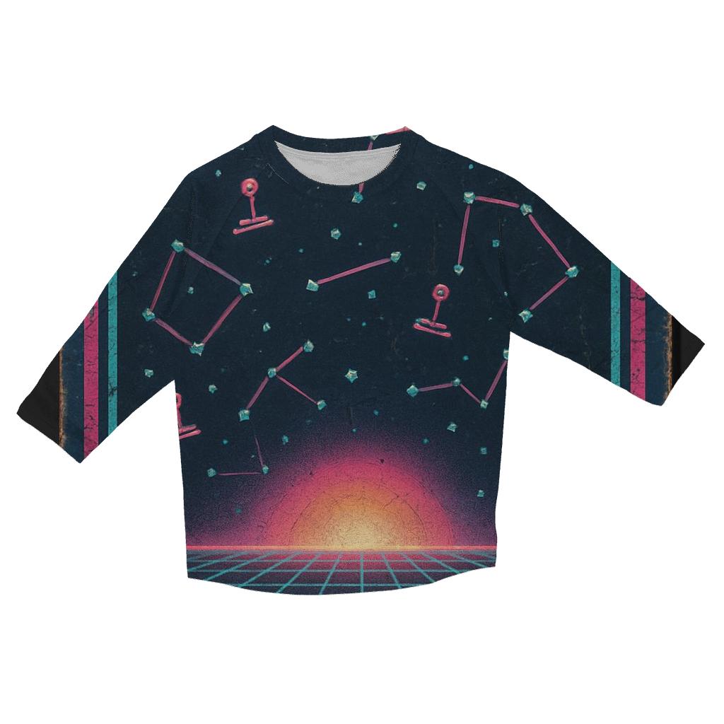 Retro Eighties Arcade Star Map Cabinet Art printed three quarter sleeve shirts
