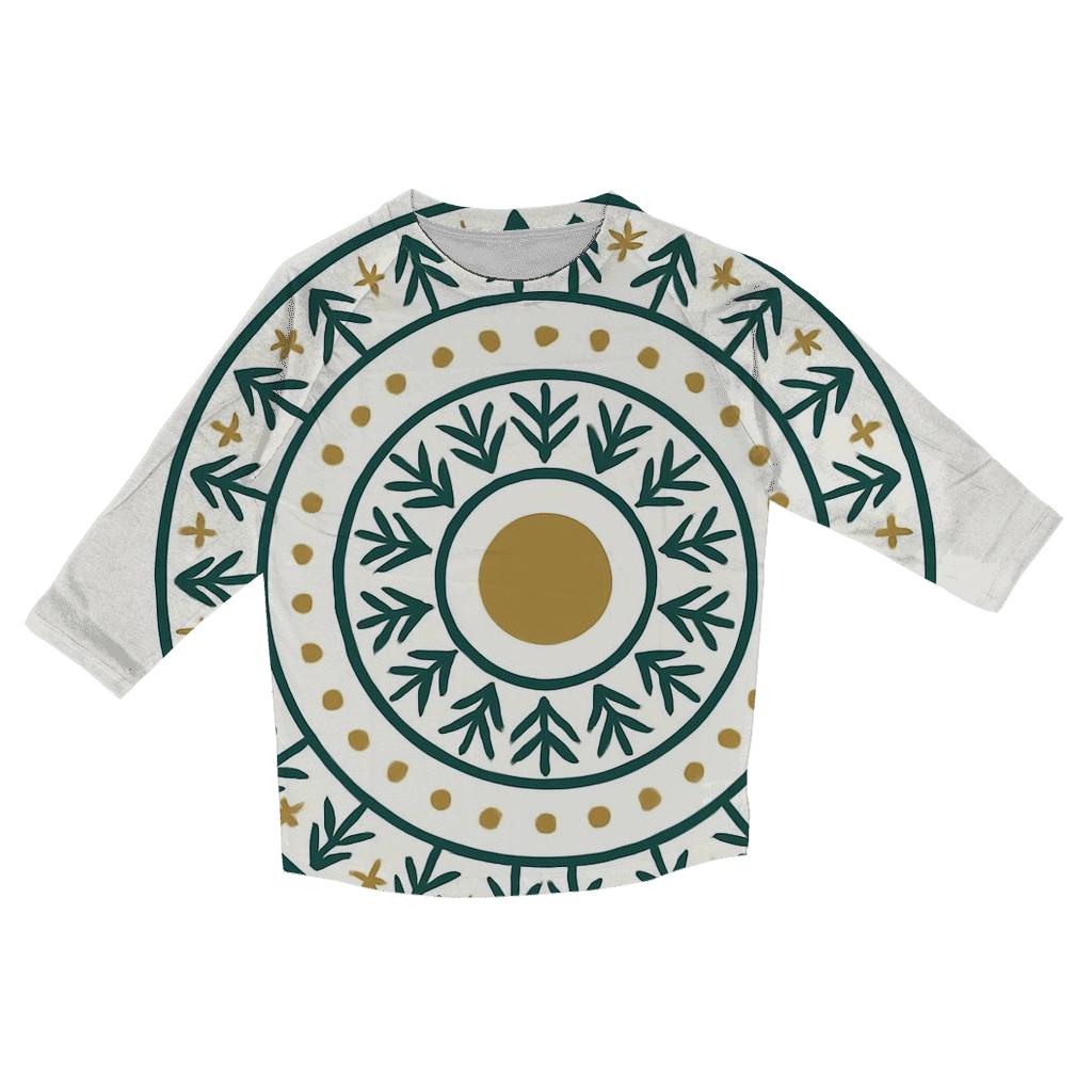 Ornament Mandala Evergreen Rings printed three quarter sleeve shirts