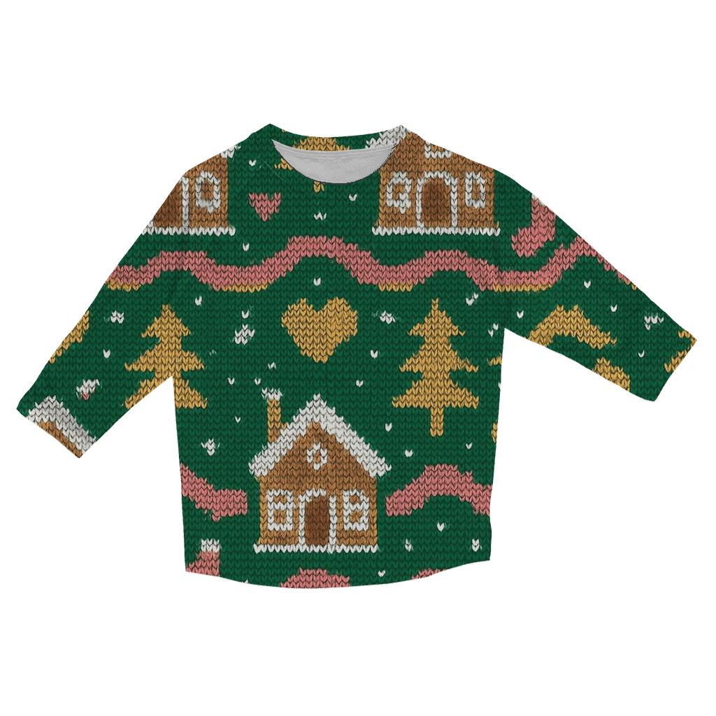 Aurora Gingerbread Chalet Fair Isle Design stylish quarter sleeve tops