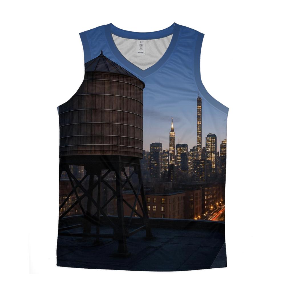 Harlem Rooftop Water Tower Silhouette Over Central Park South graphic print tank tops
