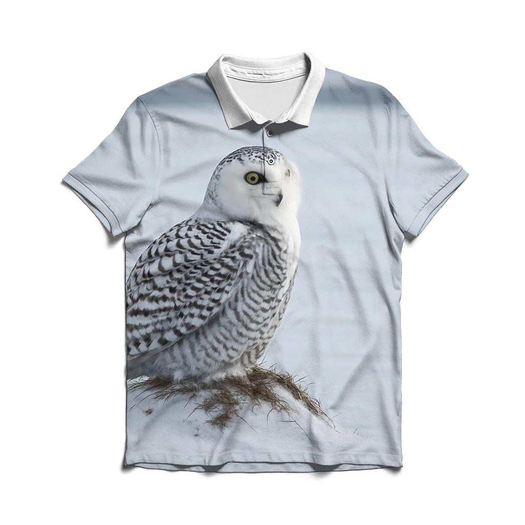 Frostwind Sentinel Snowy Owl premium cotton polo shirts