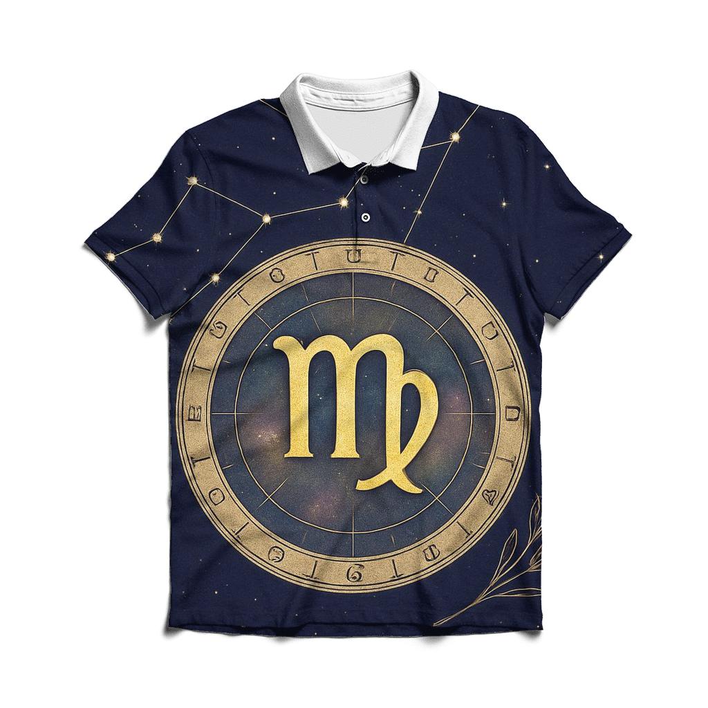Virgo Wheat Sheaf Celestial Chart designer slim fit polos