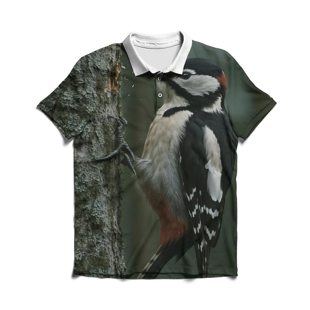 Mossland Drummer Great Spotted Woodpecker premium cotton polo shirts