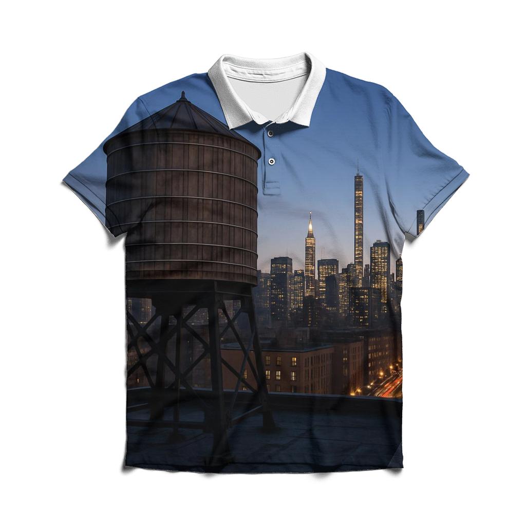 Harlem Rooftop Water Tower Silhouette Over Central Park South casual sports polo shirts